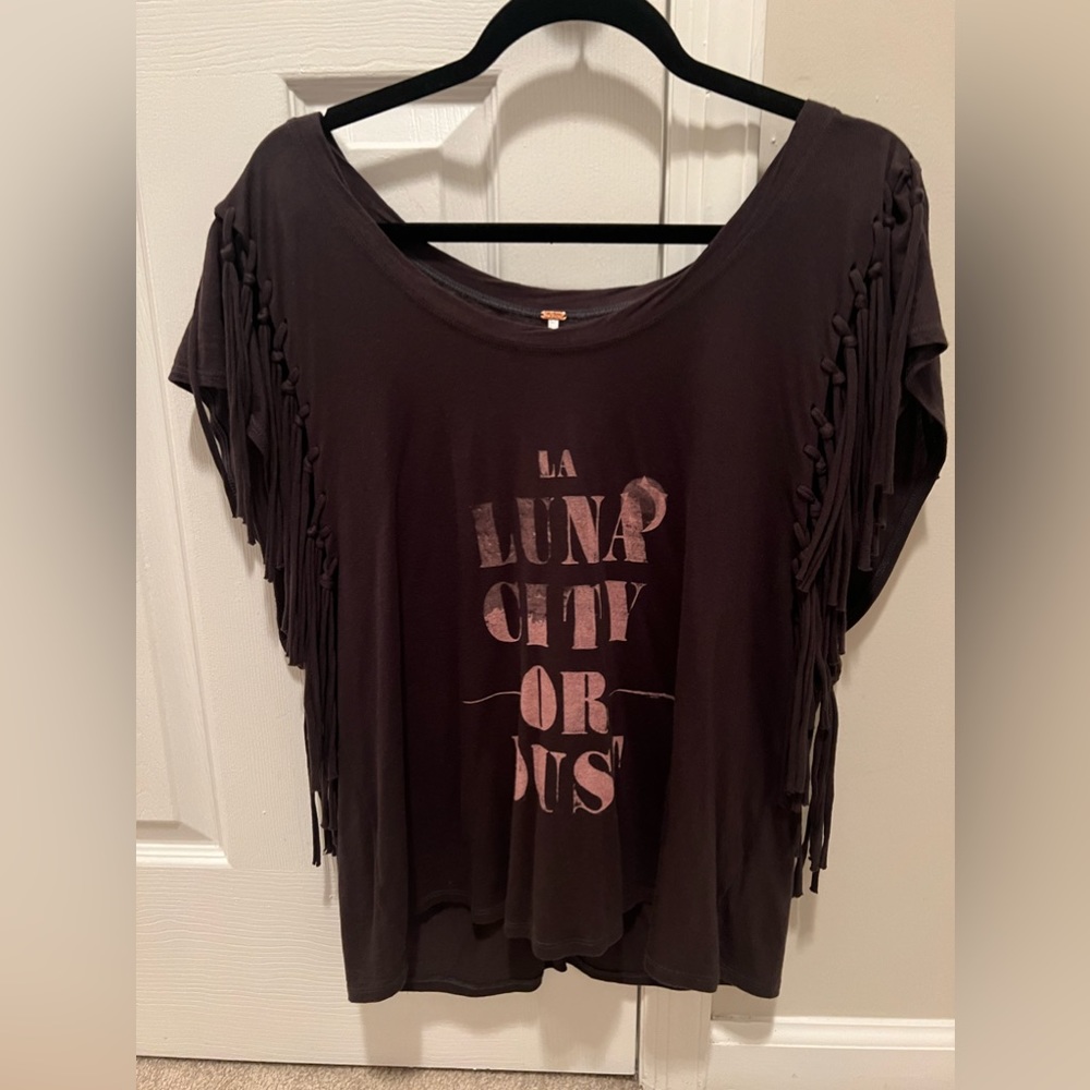 Free People Black fringe Luna Shirt sz XS